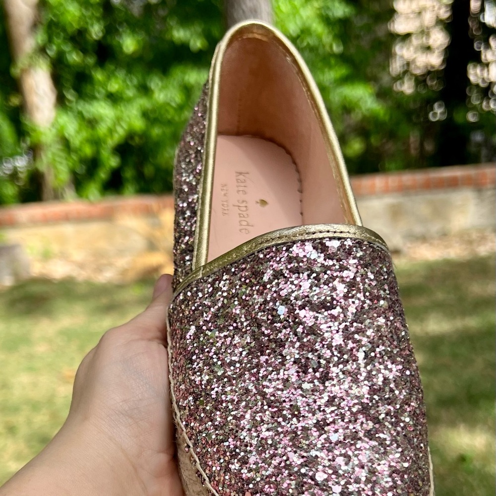 NWB - Kate Spade Rose Gold Glitter Espadrilles - Size 6 - Picture 7 of 14